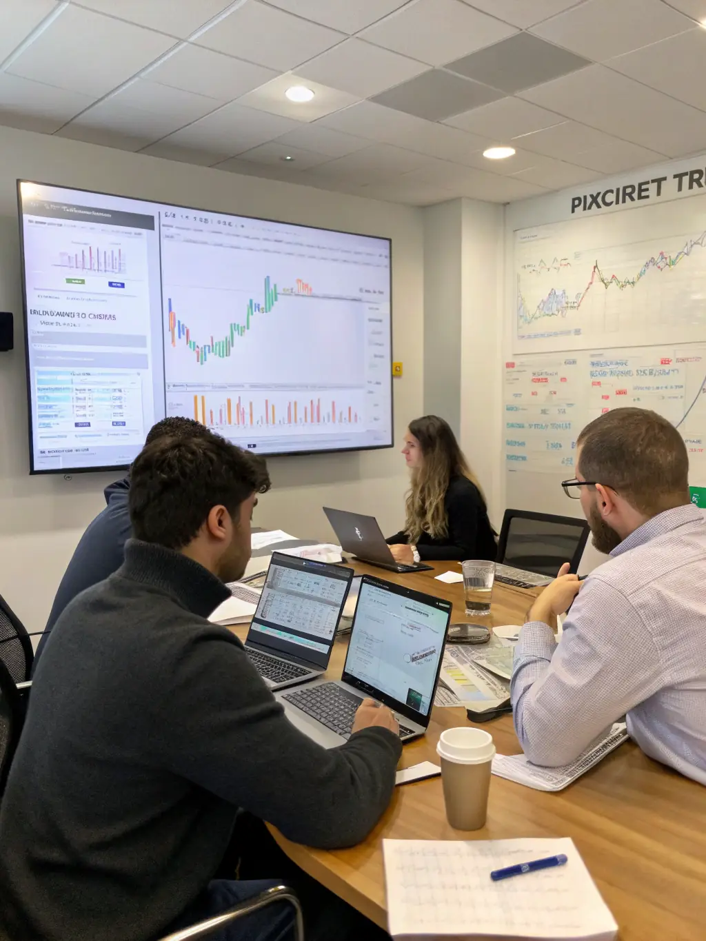 A team of financial analysts working collaboratively, using data-driven strategies to improve operational efficiency.