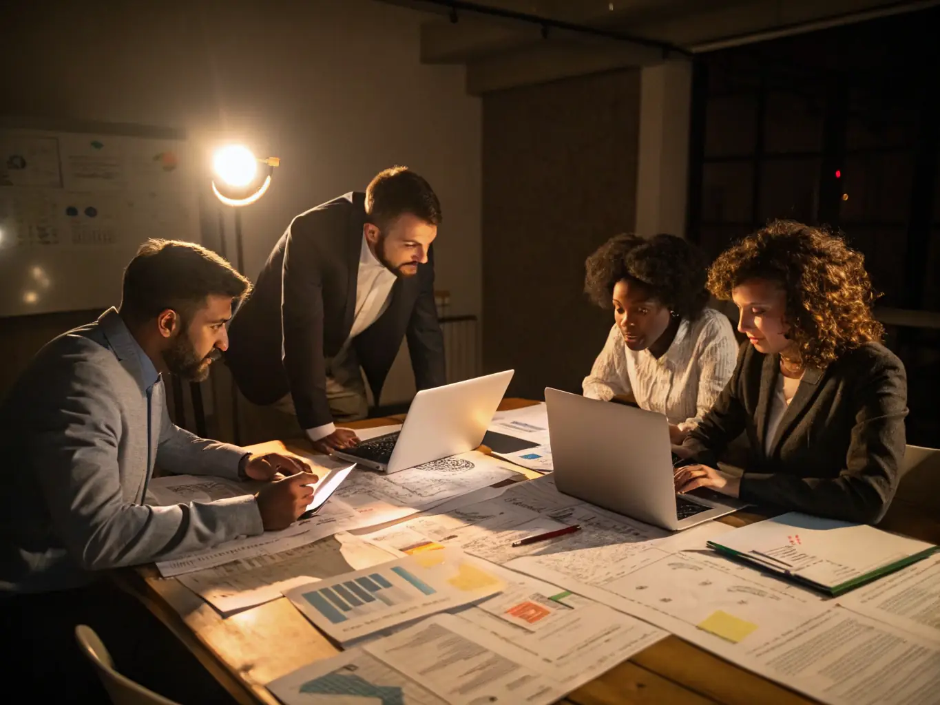 An image of a diverse team of financial analysts working together in a modern office, symbolizing the collaborative and expert support provided by system.abogado.